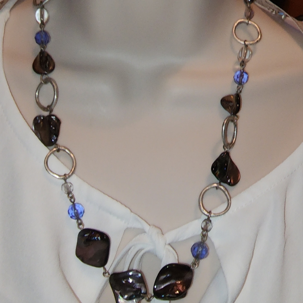 Lia Sophia Shell Bead Silver Statement Necklace